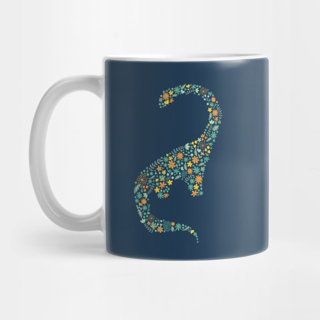 Floral Brontosaurus in Orange + Teal by latheandquill